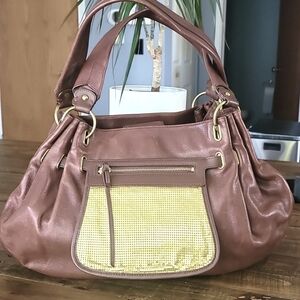 Cole Haan G Series Brown Leather Gold Pocket Shoulder Bag